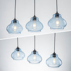 3-Light Kitchen Linear Island Pendant Light Seeded Blue Glass Shades