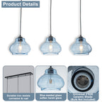 3-Light Kitchen Linear Island Pendant Light Seeded Blue Glass Shades