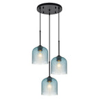 3 Light Black Cluster Pendant Blue Textured Glass Adjustable Modern - product image 2 | Zenvolit