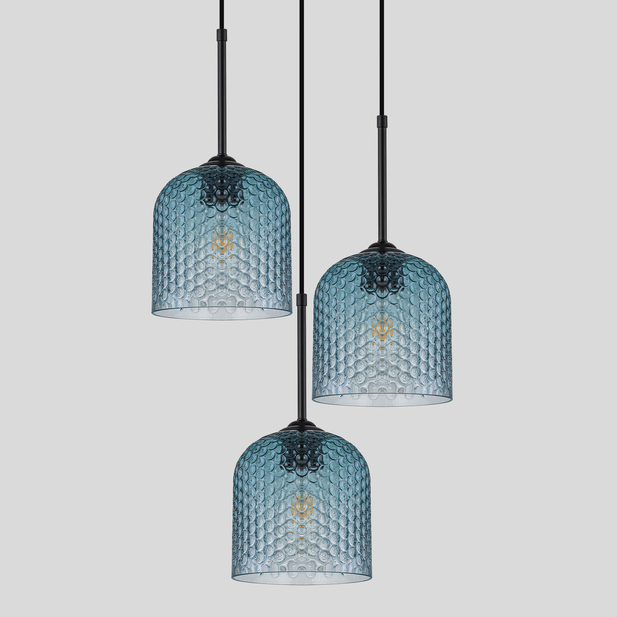 3 Light Black Cluster Pendant Blue Textured Glass Adjustable Modern - product image 5 | Zenvolit