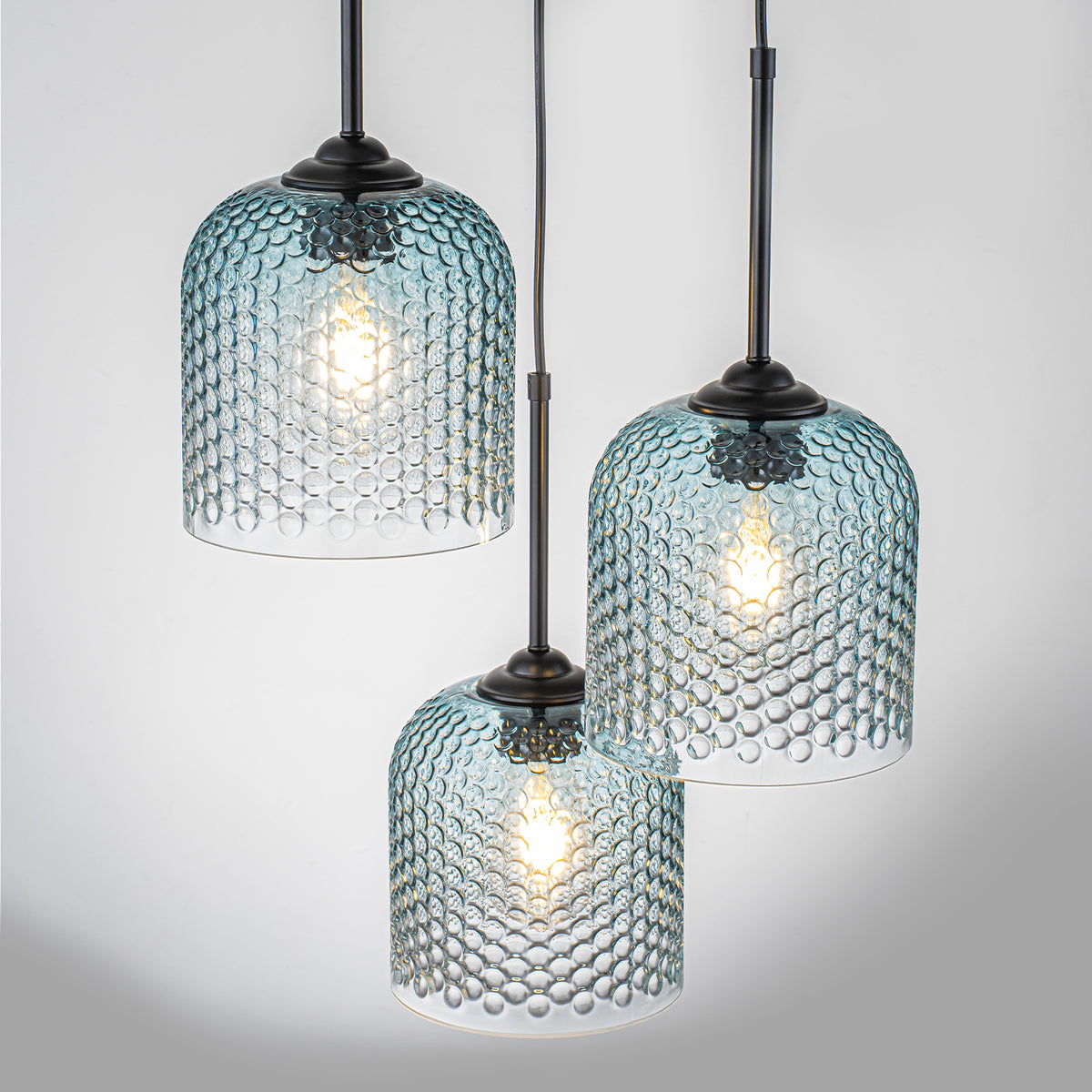 3 Light Black Cluster Pendant Blue Textured Glass Adjustable Modern - product image 6 | Zenvolit