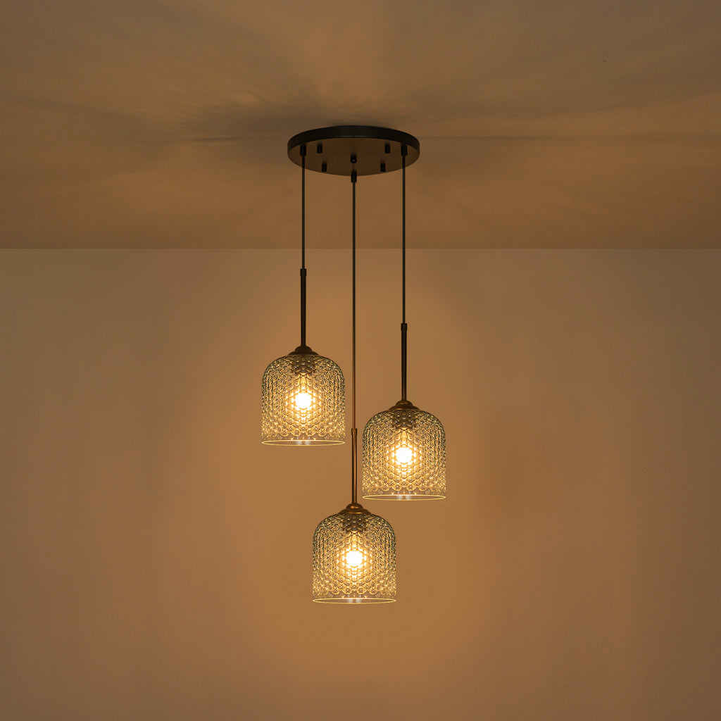 3 Light Black Cluster Pendant Blue Textured Glass Adjustable Modern - product image 7 | Zenvolit