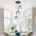 3 Light Black Cluster Pendant Blue Textured Glass Adjustable Modern - product image 13 | Zenvolit