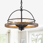 6-Light Black Farmhouse Pendant Light Chandelier Wood-Grain Accent - product image 1 | Zenvolit
