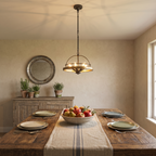6-Light Black Farmhouse Pendant Light Chandelier Wood-Grain Accent - product image 2 | Zenvolit