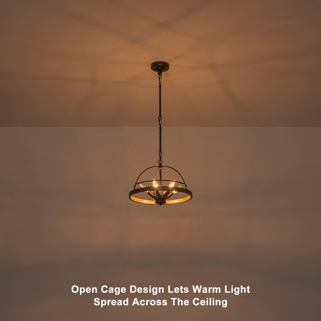 6-Light Black Farmhouse Pendant Light Chandelier Wood-Grain Accent - product image 4 | Zenvolit