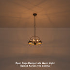 6-Light Black Farmhouse Pendant Light Chandelier Wood-Grain Accent - product image 4 | Zenvolit