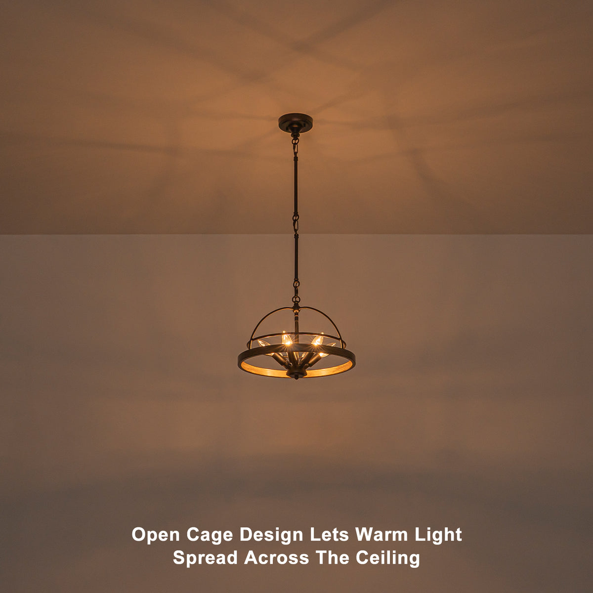 6-Light Black Farmhouse Pendant Light Chandelier Wood-Grain Accent - product image 4 | Zenvolit