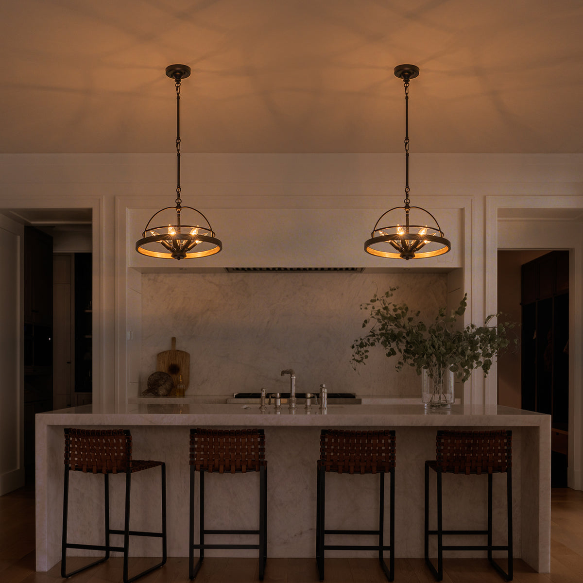 6-Light Black Farmhouse Pendant Light Chandelier Wood-Grain Accent - product image 6 | Zenvolit