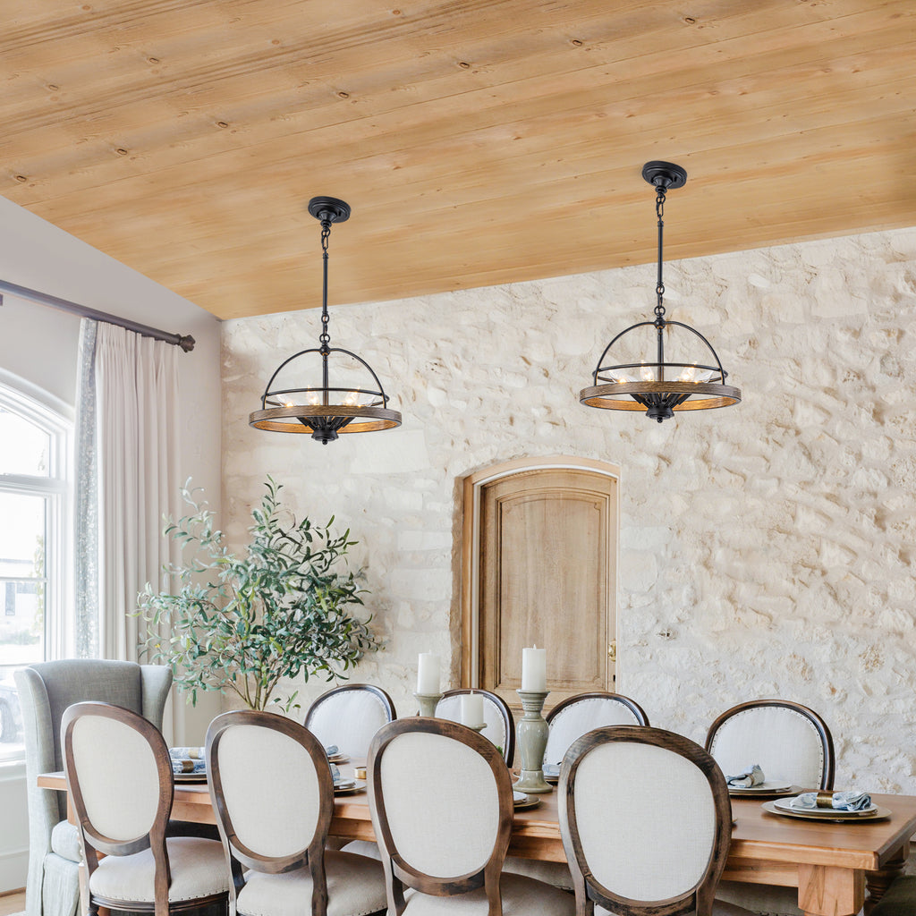 6-Light Black Farmhouse Pendant Light Chandelier Wood-Grain Accent - product image 8 | Zenvolit