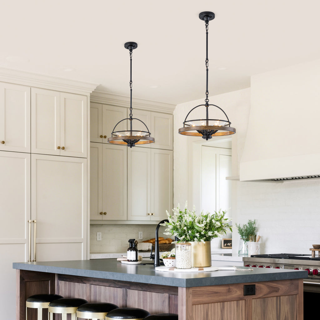 6-Light Black Farmhouse Pendant Light Chandelier Wood-Grain Accent - product image 9 | Zenvolit