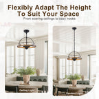 6-Light Black Farmhouse Pendant Light Chandelier Wood-Grain Accent - product image 11 | Zenvolit