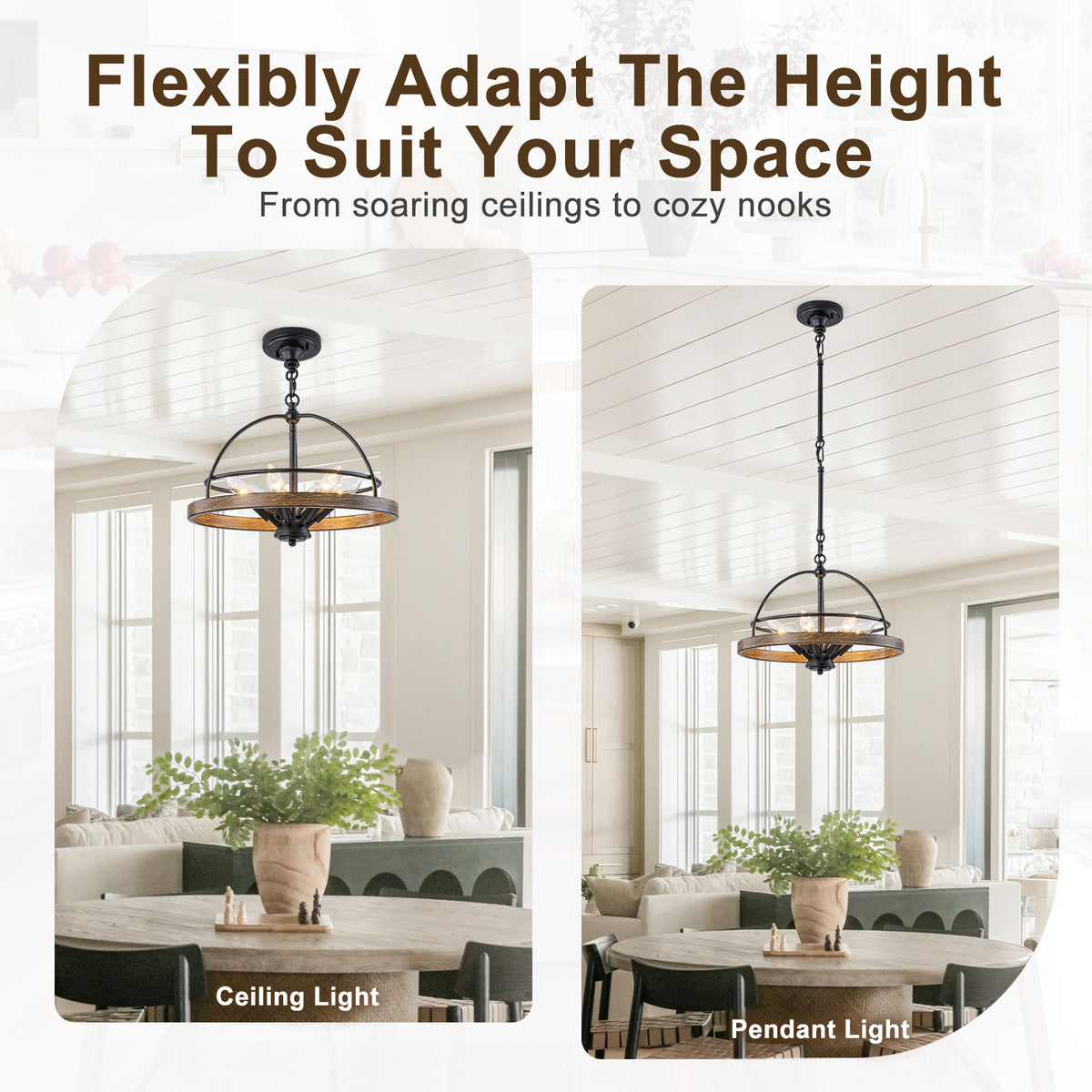 6-Light Black Farmhouse Pendant Light Chandelier Wood-Grain Accent - product image 11 | Zenvolit