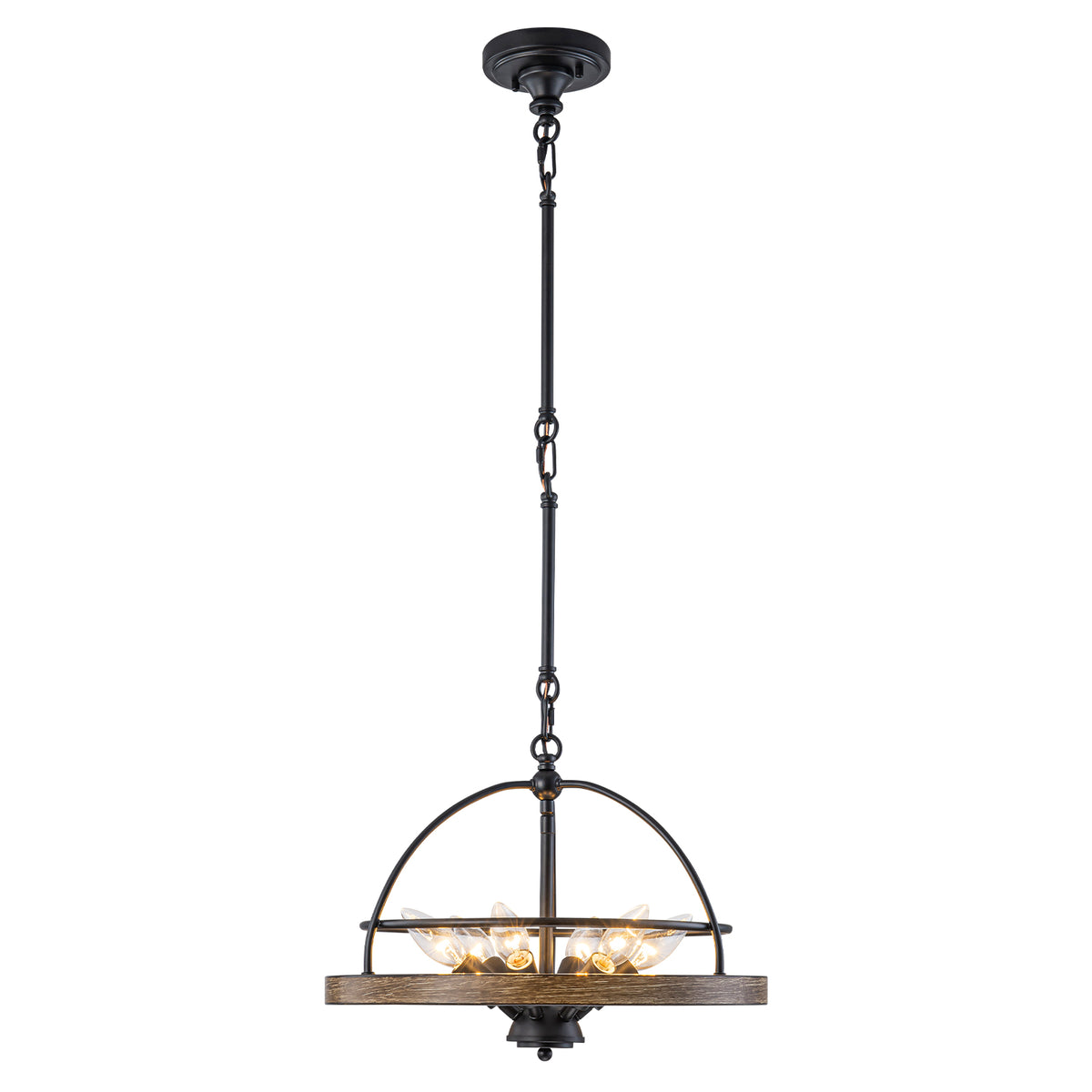 6-Light Black Farmhouse Pendant Light Chandelier Wood-Grain Accent - product image 12 | Zenvolit