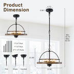 6-Light Black Farmhouse Pendant Light Chandelier Wood-Grain Accent - product image 14 | Zenvolit