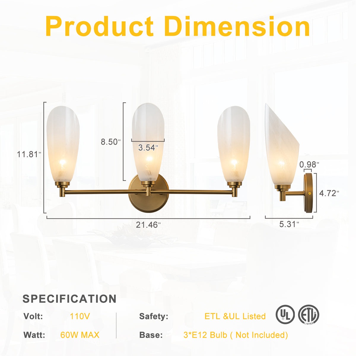 3 Light Gold Bathroom Vanity Light Modern Cloud Glass Shade Hallway