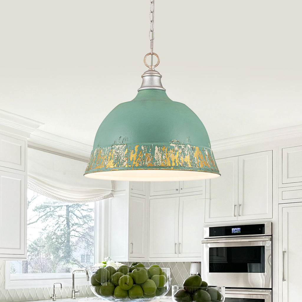 2-Light Farmhouse Pendant Light with Blue Distressed Gold Dome Shade - product image 1 | Zenvolit