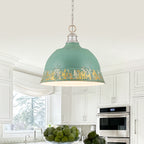 2-Light Farmhouse Pendant Light with Blue Distressed Gold Dome Shade - product image 1 | Zenvolit