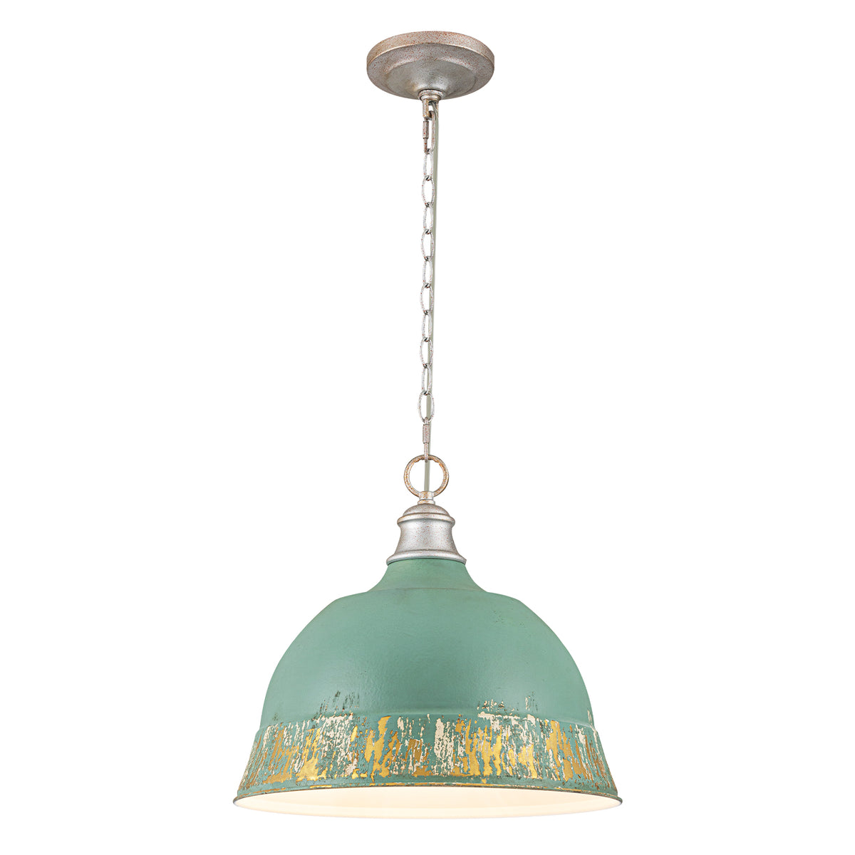 2-Light Farmhouse Pendant Light with Blue Distressed Gold Dome Shade - product image 2 | Zenvolit