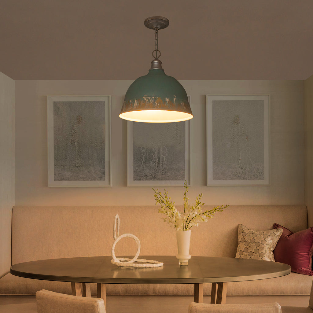 2-Light Farmhouse Pendant Light with Blue Distressed Gold Dome Shade - product image 7 | Zenvolit
