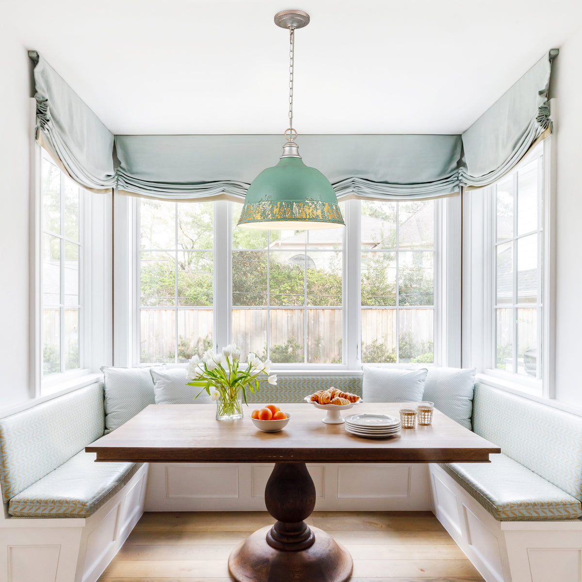 2-Light Farmhouse Pendant Light with Blue Distressed Gold Dome Shade - product image 8 | Zenvolit