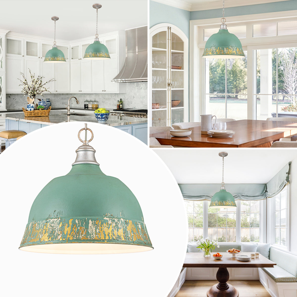 2-Light Farmhouse Pendant Light with Blue Distressed Gold Dome Shade - product image 11 | Zenvolit