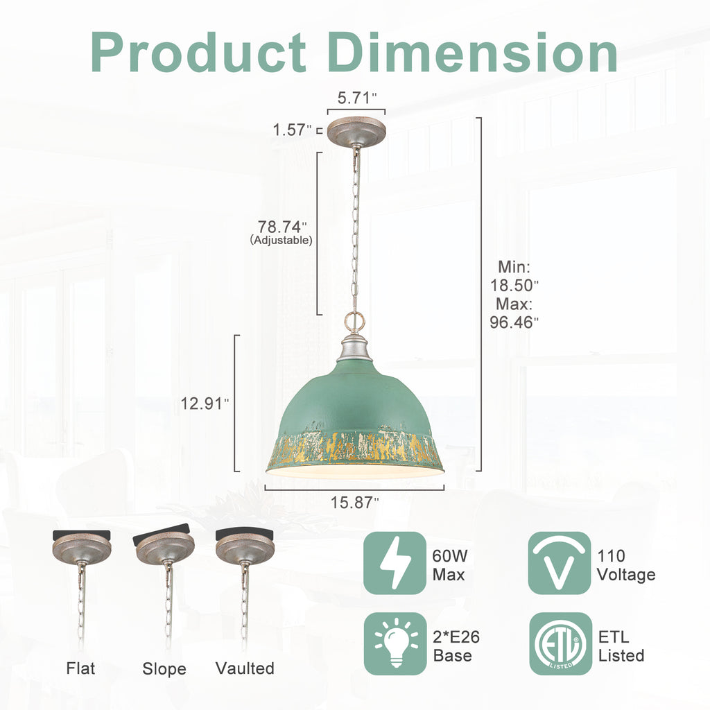 2-Light Farmhouse Pendant Light with Blue Distressed Gold Dome Shade - product image 12 | Zenvolit