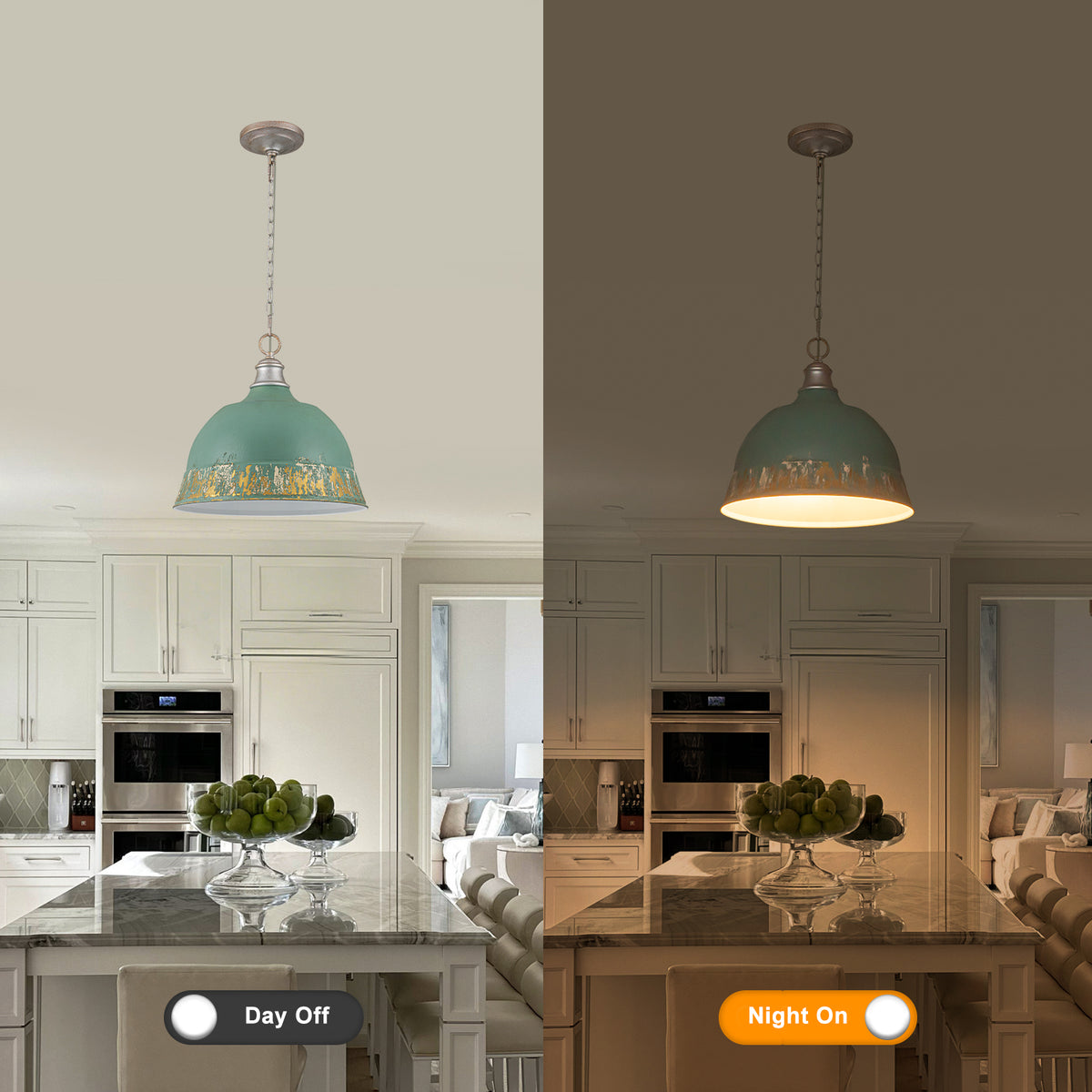 2-Light Farmhouse Pendant Light with Blue Distressed Gold Dome Shade - product image 13 | Zenvolit