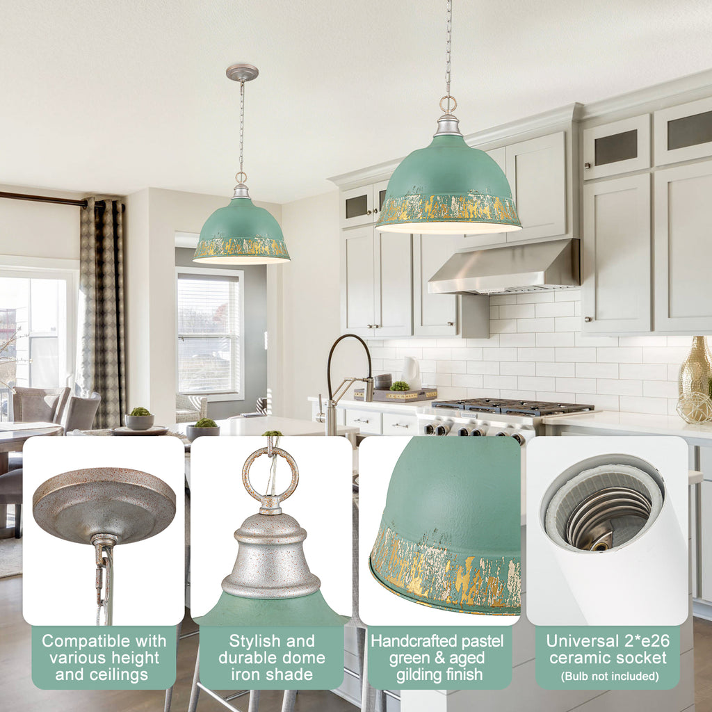 2-Light Farmhouse Pendant Light with Blue Distressed Gold Dome Shade - product image 14 | Zenvolit