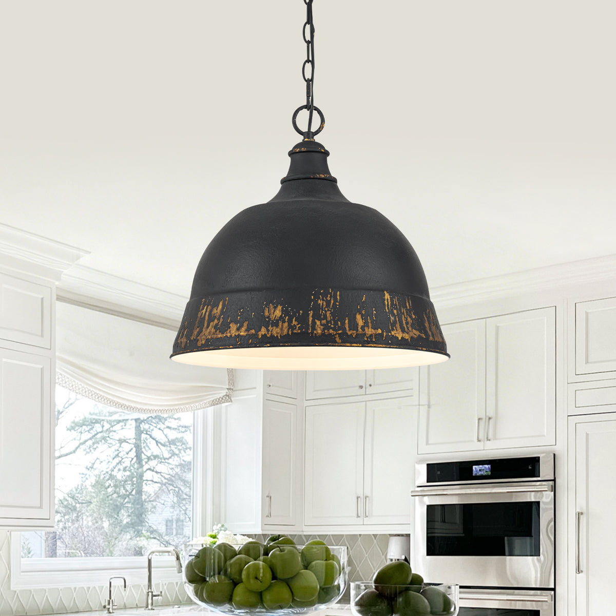 2-Light Farmhouse Pendant Light with Black Distressed Gold Dome Shade - product image 1 | Zenvolit