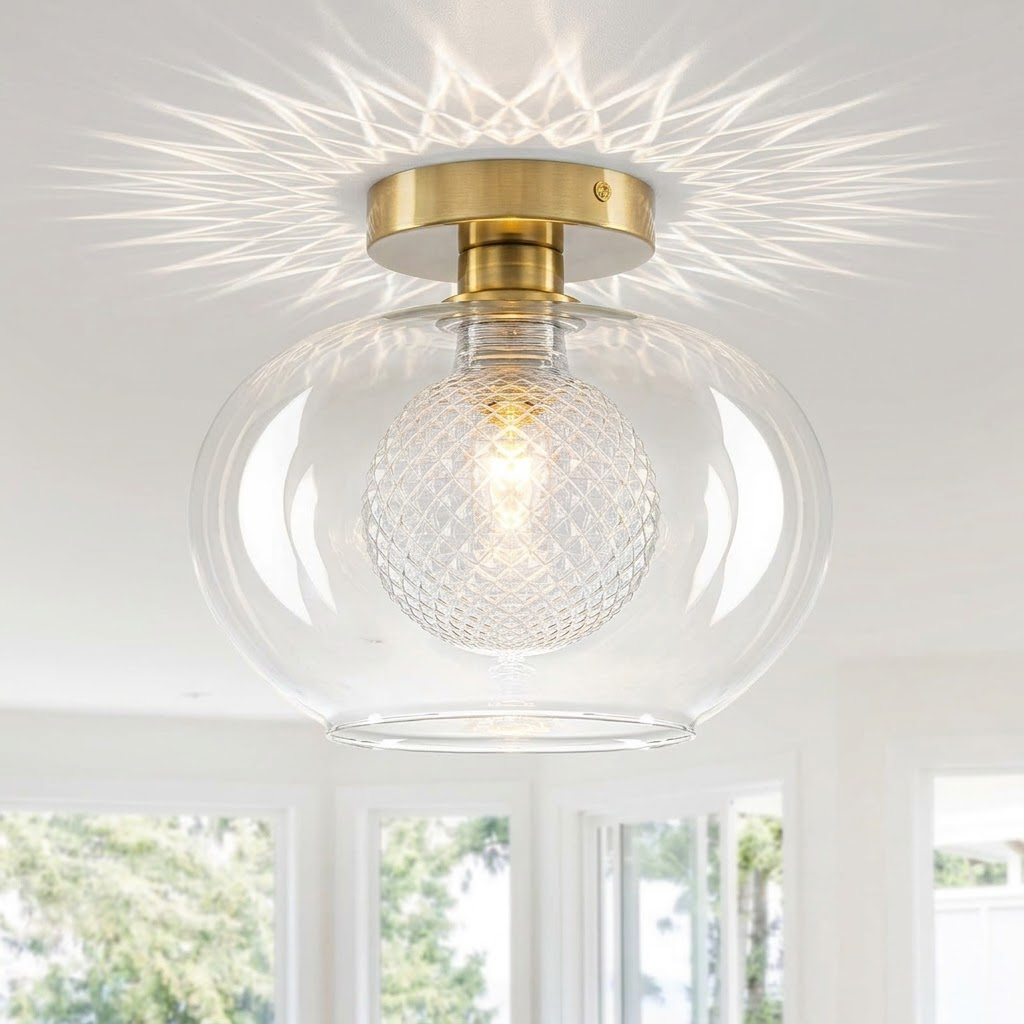 Modern Round Semi-Flush Mount Ceiling Light Clear Double Glass Shade - product image 12 | Zenvolit