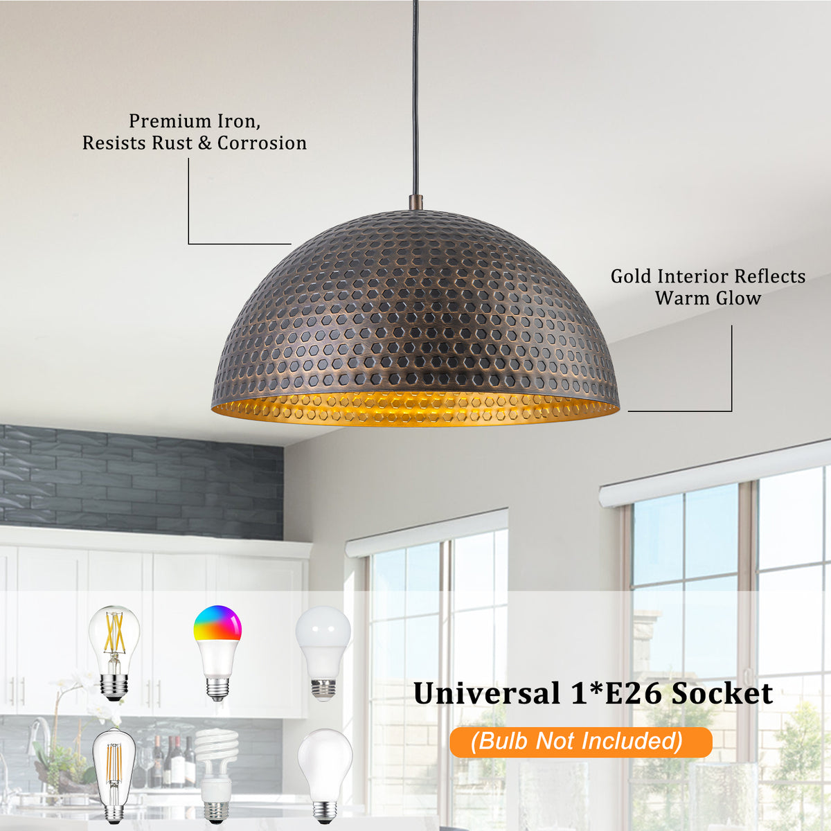 Oil-Rubbed Bronze Dome Pendant Light Metal Shade Kitchen Dining Room - product image 3 | Zenvolit