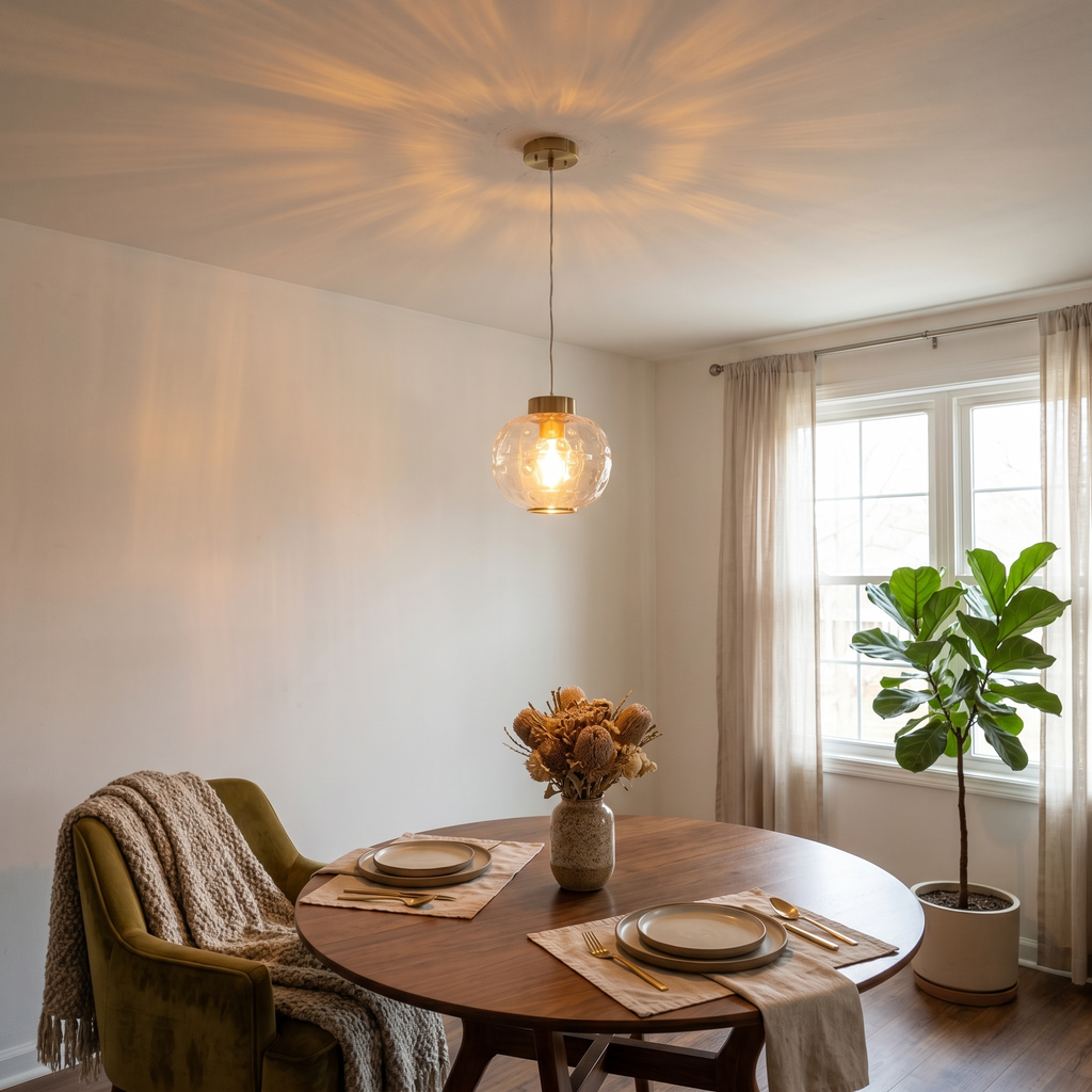 Modern Pendant Light Textured Drum Glass Shade Entryway Dining Island
