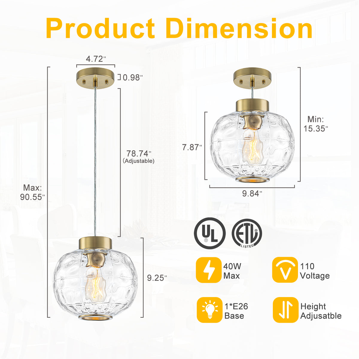 Modern Pendant Light Textured Drum Glass Shade Entryway Dining Island
