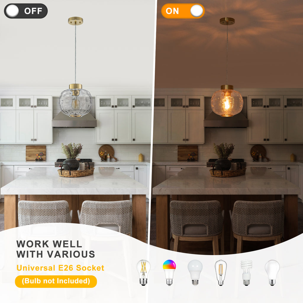 Modern Pendant Light Textured Drum Glass Shade Entryway Dining Island