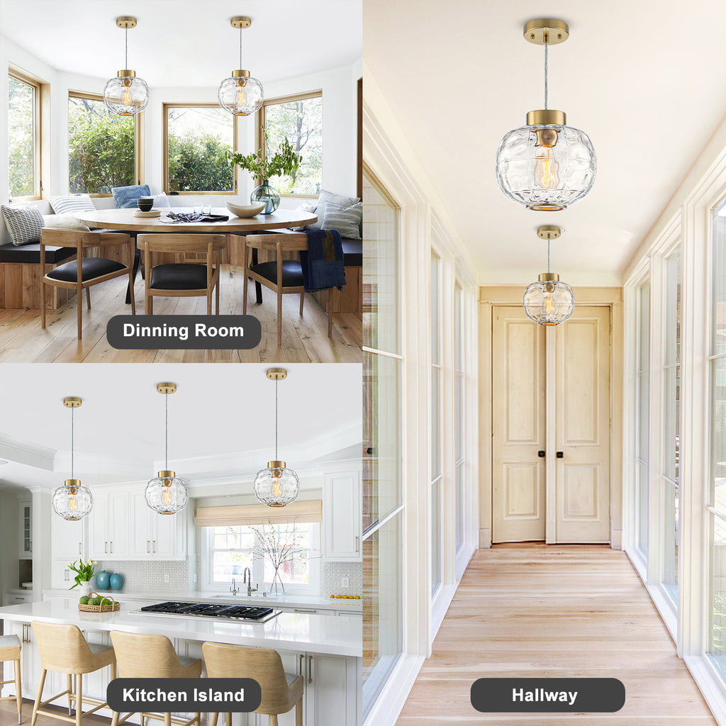 Modern Pendant Light Textured Drum Glass Shade Entryway Dining Island