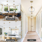 Modern Pendant Light Textured Drum Glass Shade Entryway Dining Island
