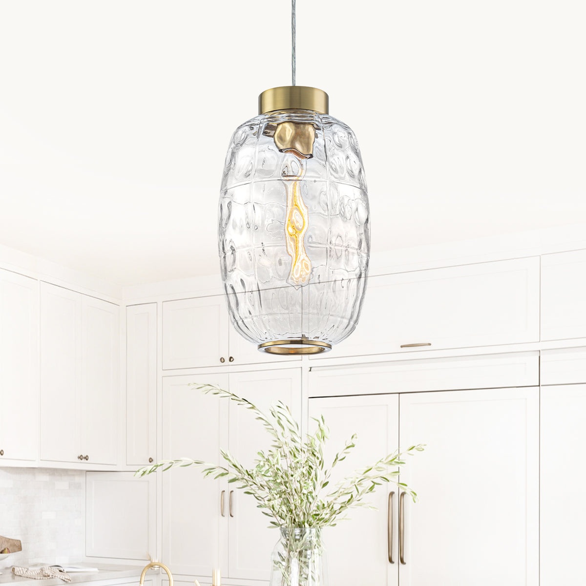Modern Pendant Light Textured Cylinder Glass Shade Dining Island - product image 1 | Zenvolit