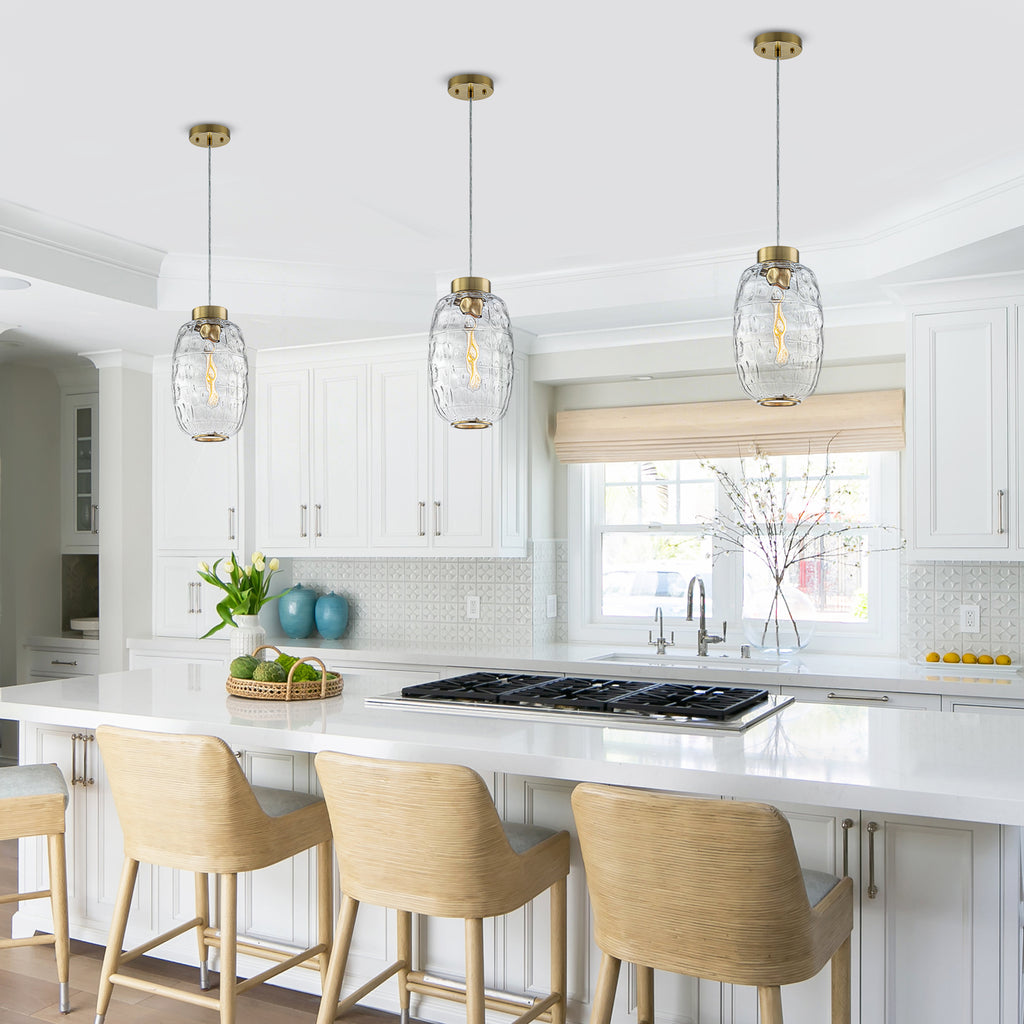 Modern Pendant Light Textured Cylinder Glass Shade Dining Island - product image 6 | Zenvolit