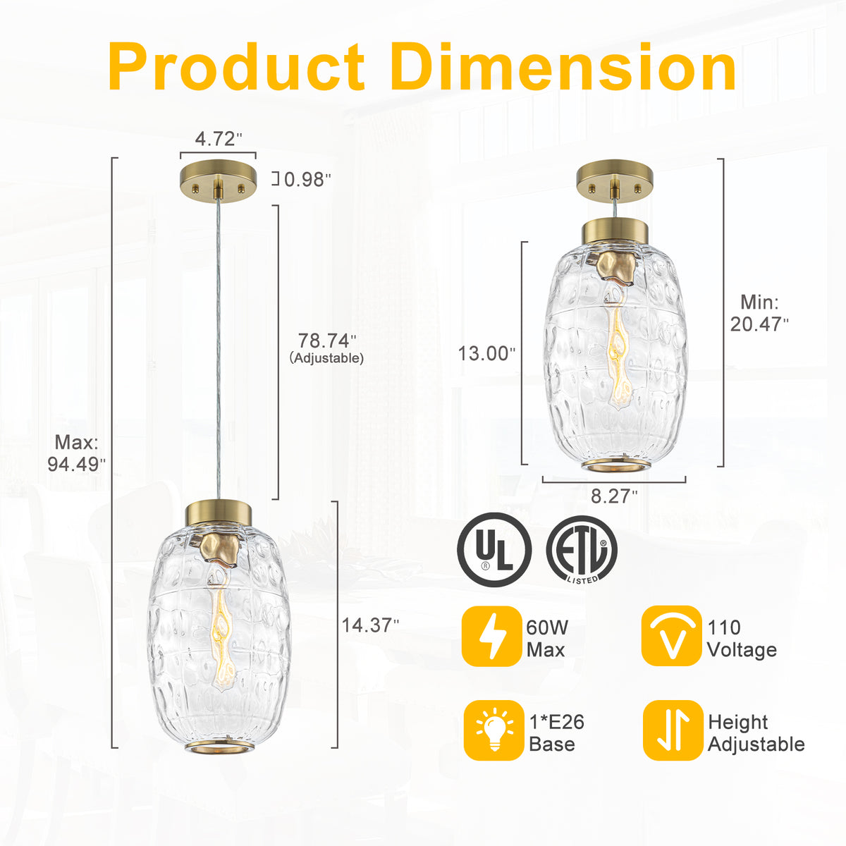Modern Pendant Light Textured Cylinder Glass Shade Dining Island - product image 12 | Zenvolit
