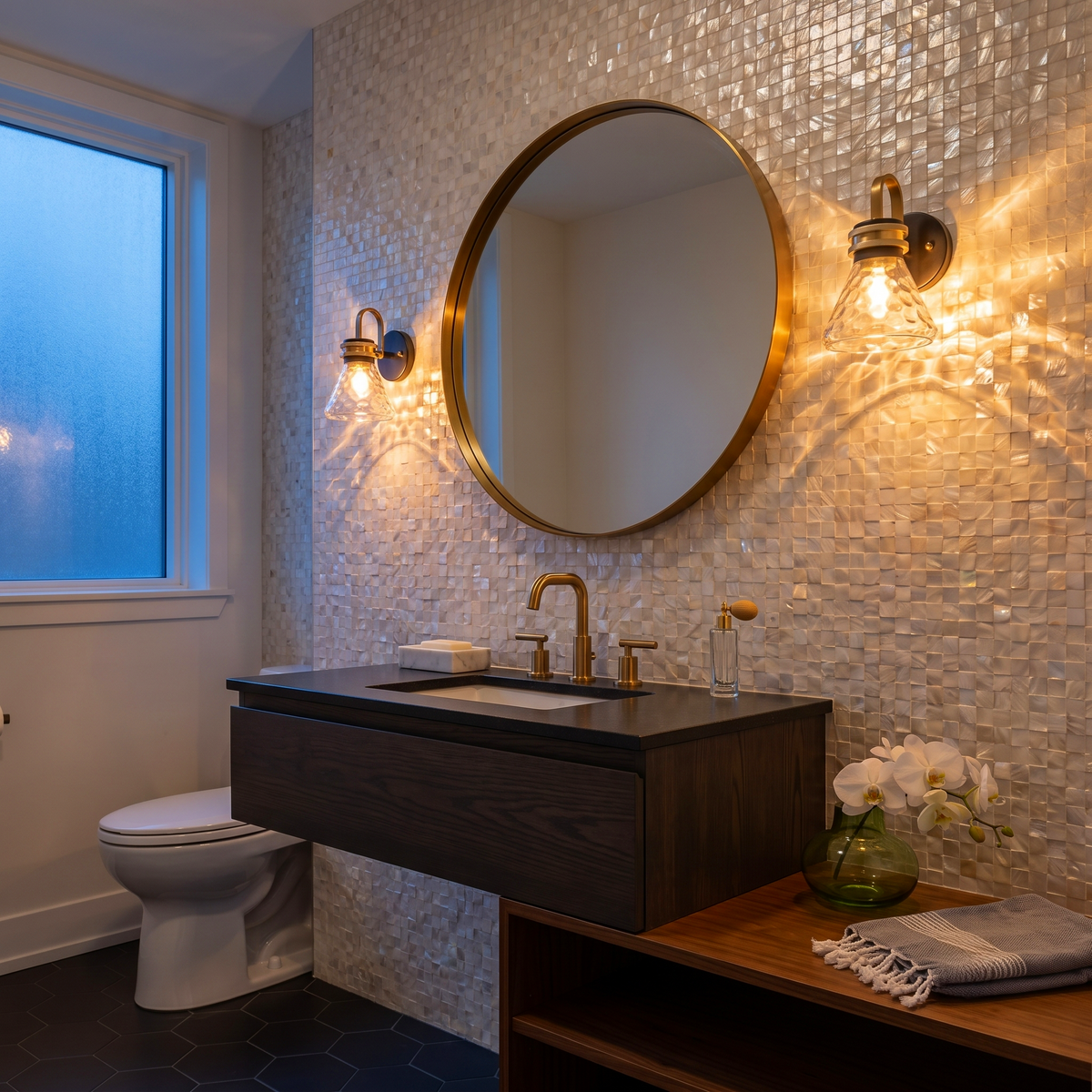 Modern Industrial Wall Sconce Hammered Textured Glass Shade Bathroom - product image 2 | Zenvolit