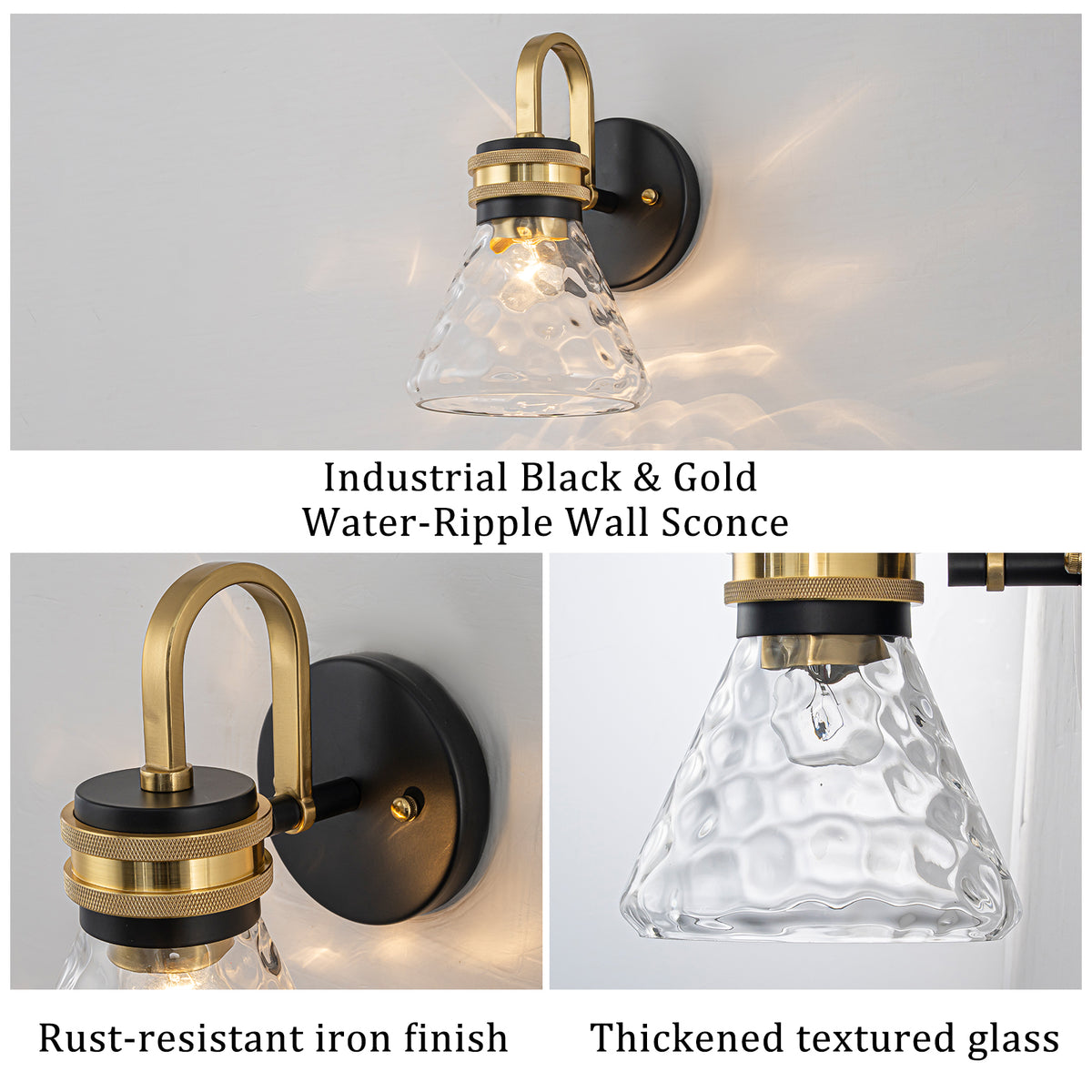 Modern Industrial Wall Sconce Hammered Textured Glass Shade Bathroom - product image 4 | Zenvolit