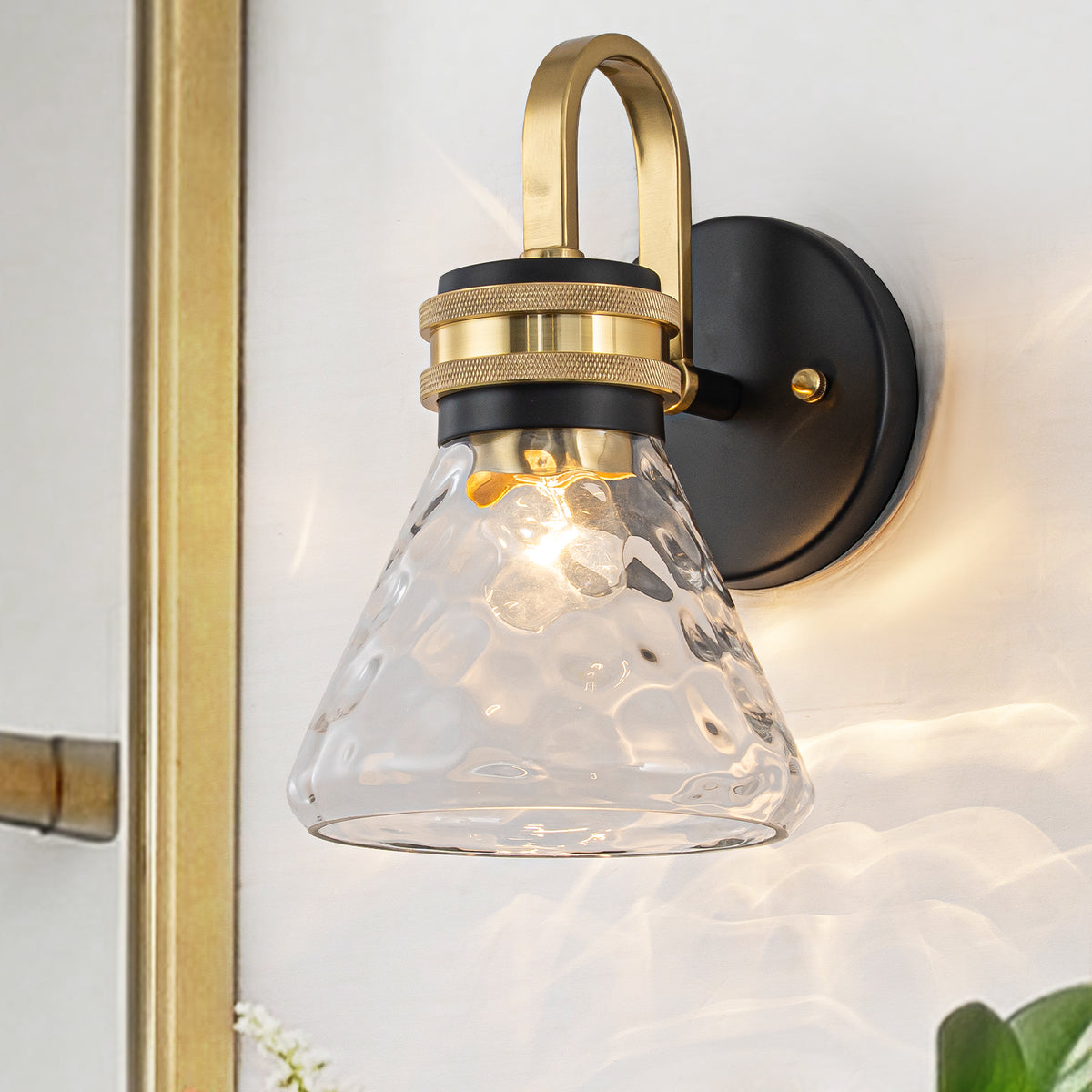 Modern Industrial Wall Sconce Hammered Textured Glass Shade Bathroom - product image 5 | Zenvolit