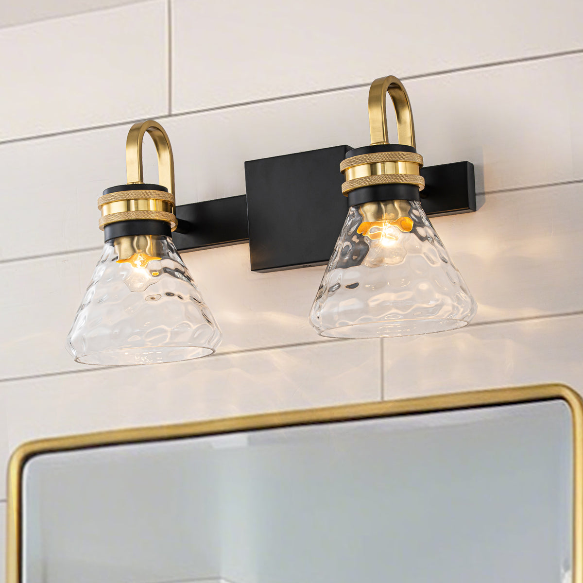 Modern Industrial Wall Sconce Hammered Textured Glass Shade Bathroom - product image 1 | Zenvolit
