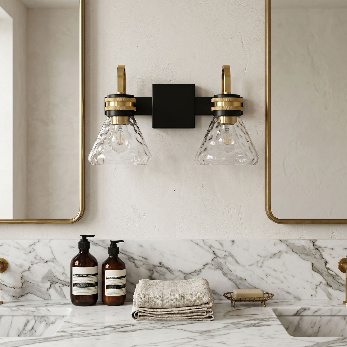 Modern Industrial Wall Sconce Hammered Textured Glass Shade Bathroom - product image 2 | Zenvolit