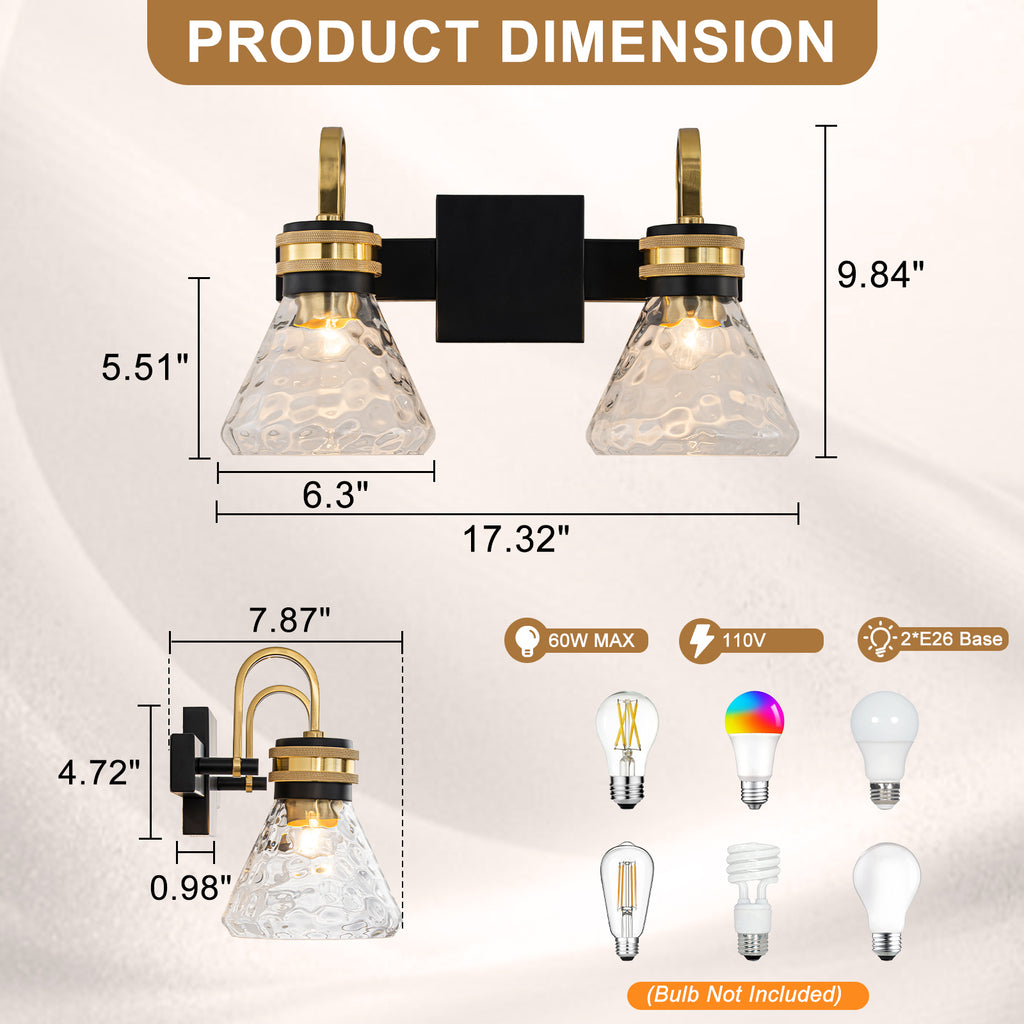 Modern Industrial Wall Sconce Hammered Textured Glass Shade Bathroom - product image 7 | Zenvolit