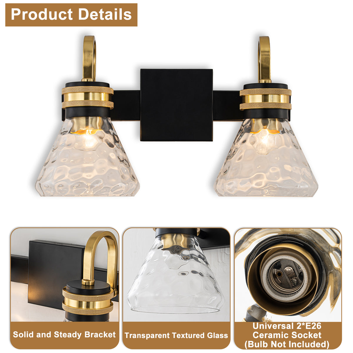 Modern Industrial Wall Sconce Hammered Textured Glass Shade Bathroom - product image 13 | Zenvolit