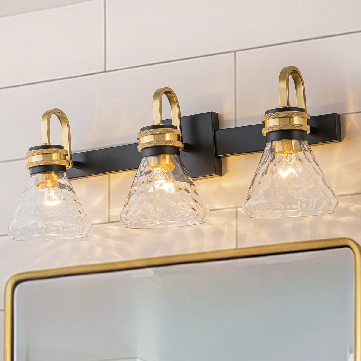 Modern Industrial Wall Sconce Hammered Textured Glass Shade Bathroom - product image 1 | Zenvolit