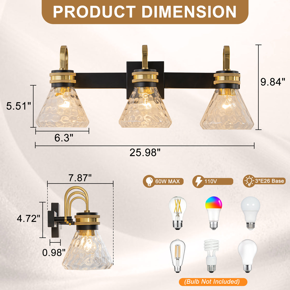 Modern Industrial Wall Sconce Hammered Textured Glass Shade Bathroom - product image 3 | Zenvolit