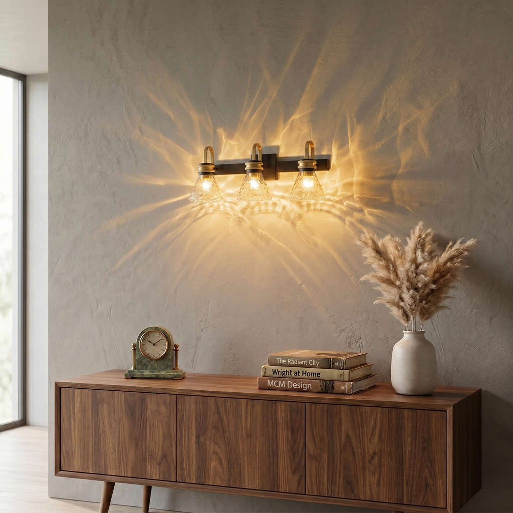 Modern Industrial Wall Sconce Hammered Textured Glass Shade Bathroom - product image 4 | Zenvolit